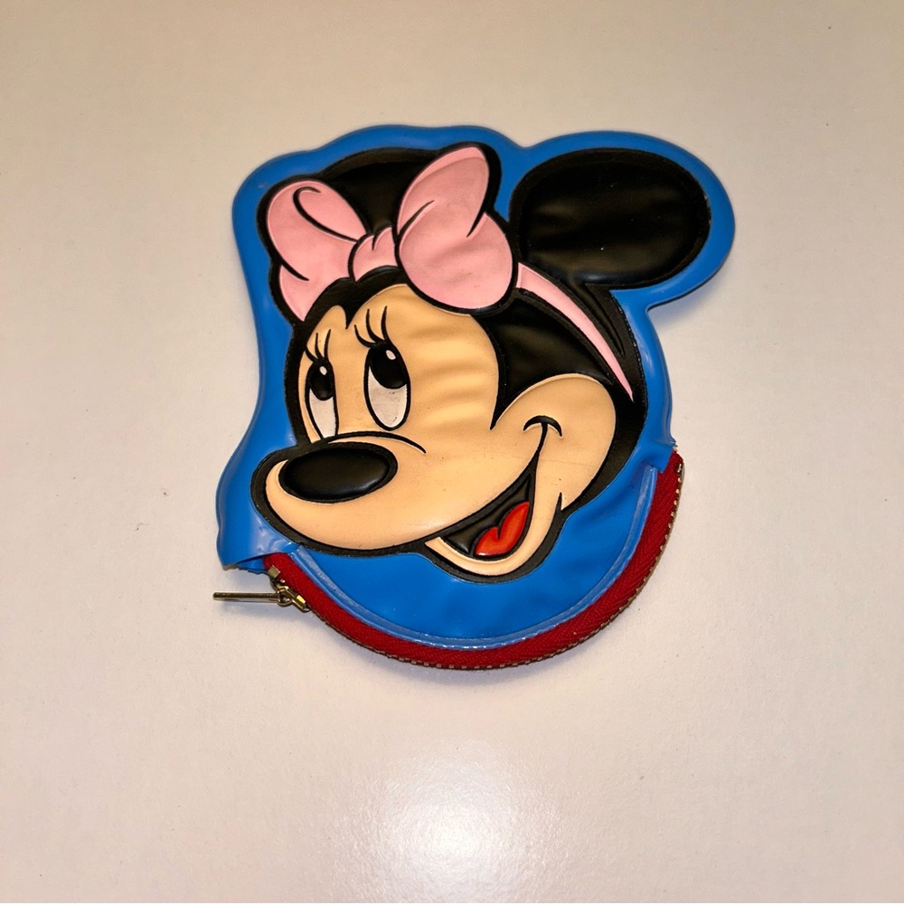 Minnie Mouse Zipper Coin Purse Squeaker Walt Disney World Souvenir Vintage Blue